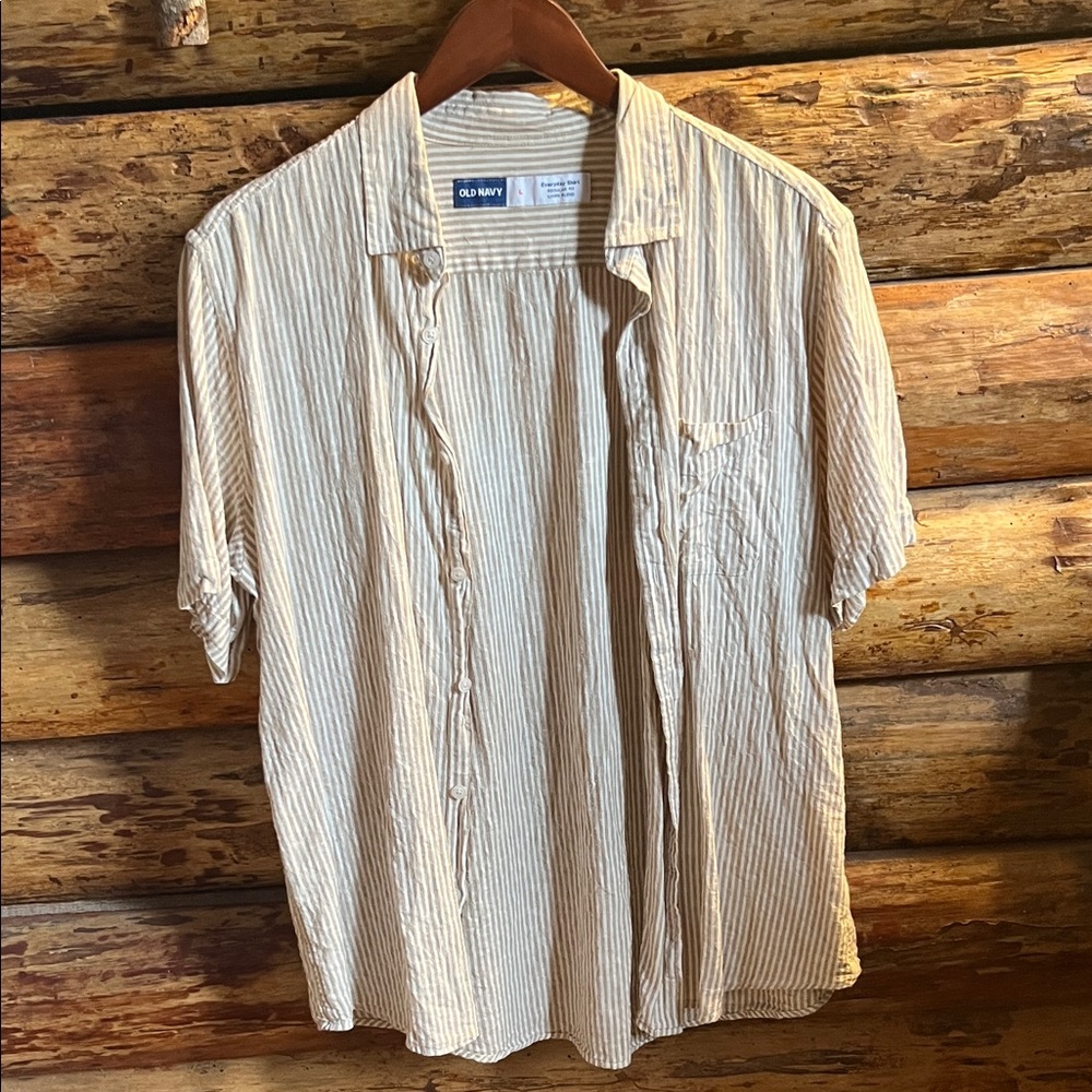 Old Navy Men's Light Brown Striped Casual Shirt